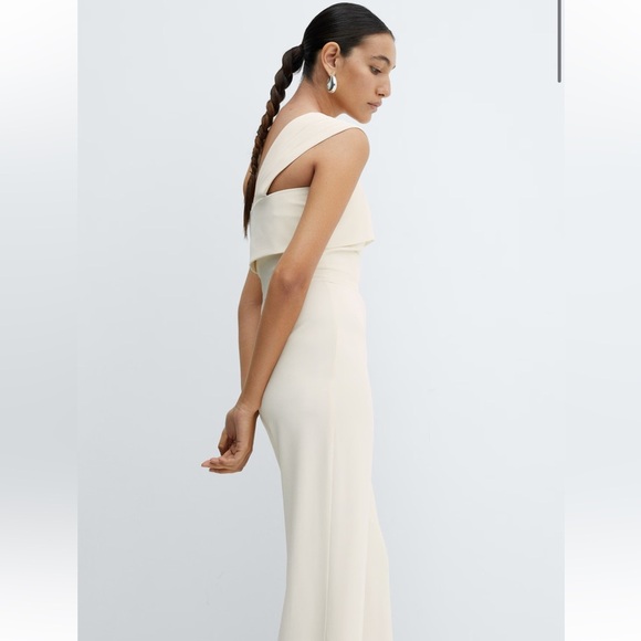 Mango Bridal Rehearsal Dinner One-Shoulder Ruffled Asymmetric Jumpsuit (Size XS) - Picture 4 of 6